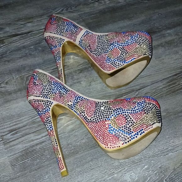 Viga Fiore multicolor rhinestone platform 6" heels  Sz 8.5 EUC - Picture 7 of 11